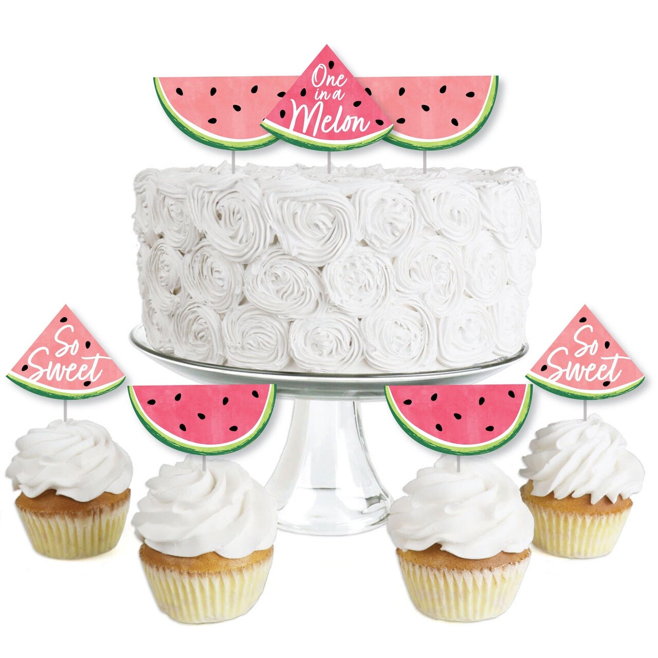 Big Dot of Happiness Sweet Watermelon - Dessert Cupcake Toppers - Fruit Party Clear Treat Picks - Set of 24